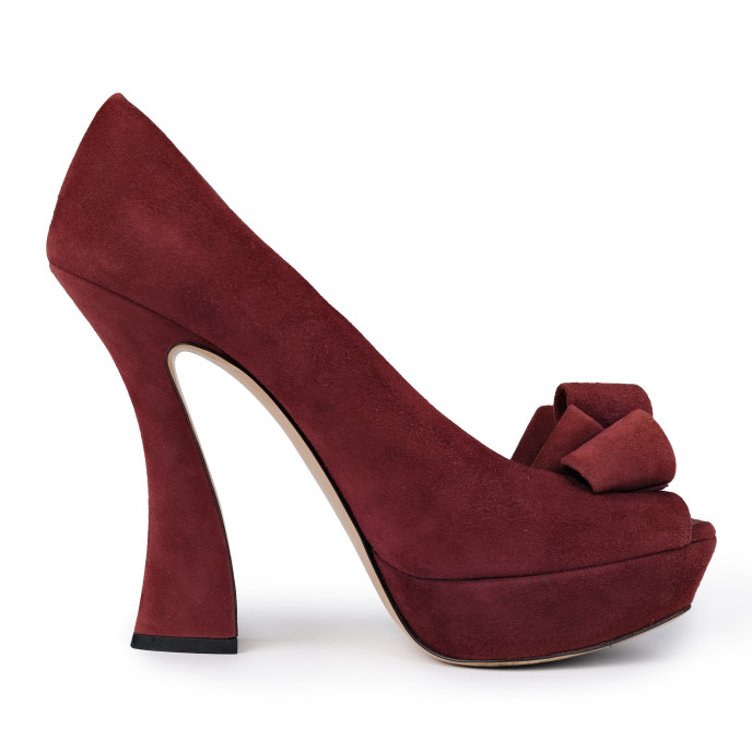 Miu MIu Maroon Suede Peep Toe Pumps