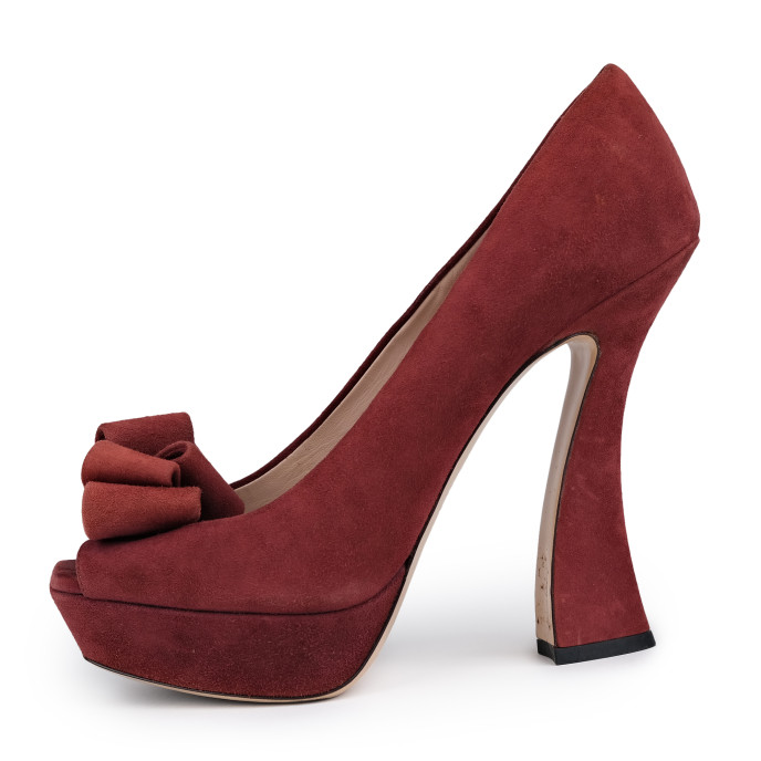 Miu MIu Maroon Suede Peep Toe Pumps