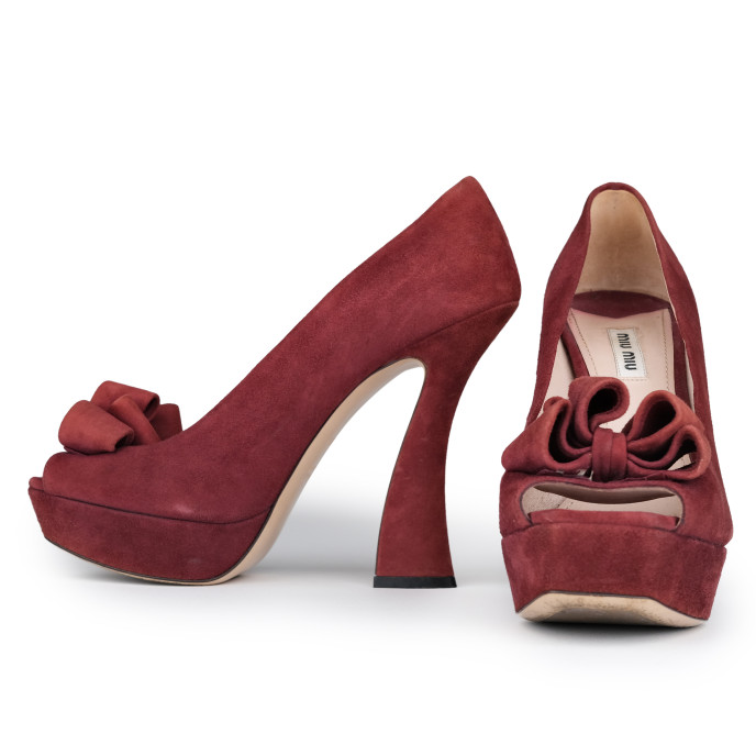 Miu MIu Maroon Suede Peep Toe Pumps