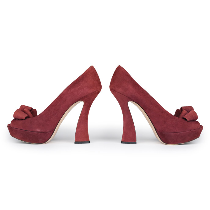 Miu MIu Maroon Suede Peep Toe Pumps