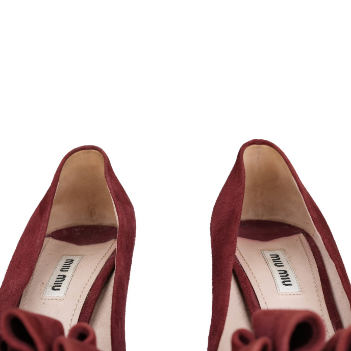 Miu MIu Maroon Suede Peep Toe Pumps