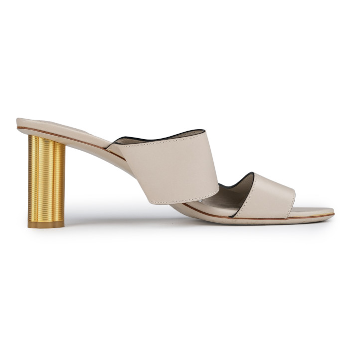 Salvatore Ferragamo Cream Leather Gold Heel Sandals Size 9.5