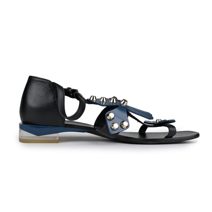 Tory Burch Blue/Black Leather Studded Aurora Ankle-Strap Sandals Size 9M