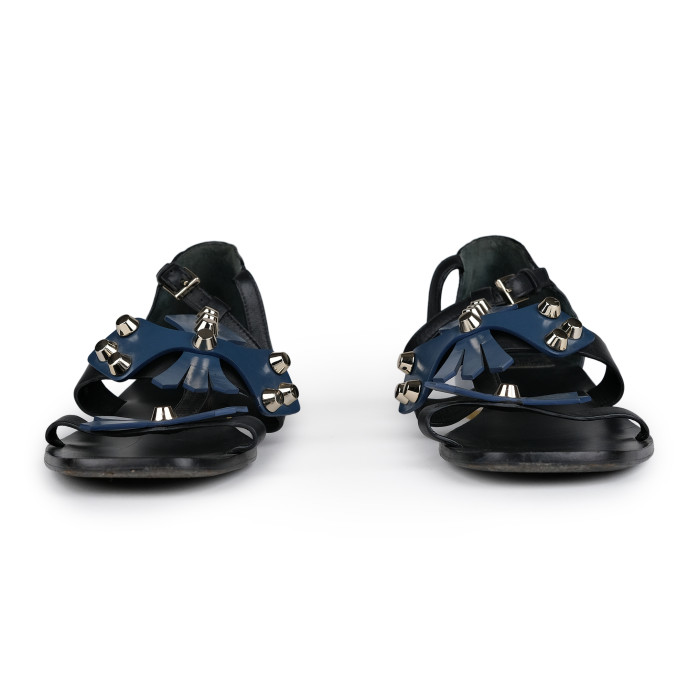 Tory Burch Blue/Black Leather Studded Aurora Ankle-Strap Sandals Size 9M