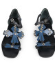 Tory Burch Blue/Black Leather Studded Aurora Ankle-Strap Sandals Size 9M