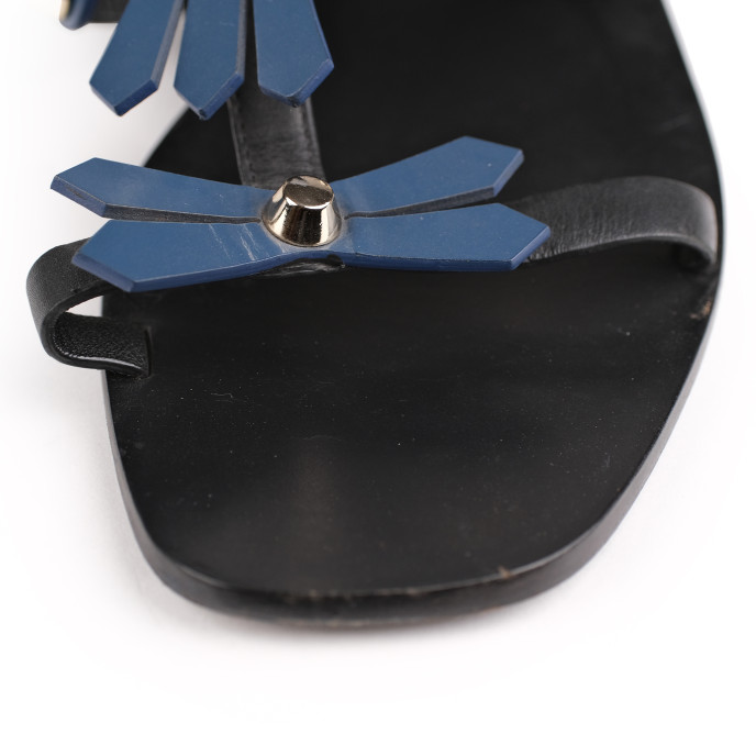 Tory Burch Blue/Black Leather Studded Aurora Ankle-Strap Sandals Size 9M