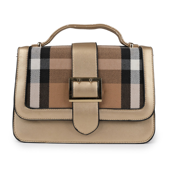 Burberry Gold/Cream Check Canvas and Leather Crossbody Bag