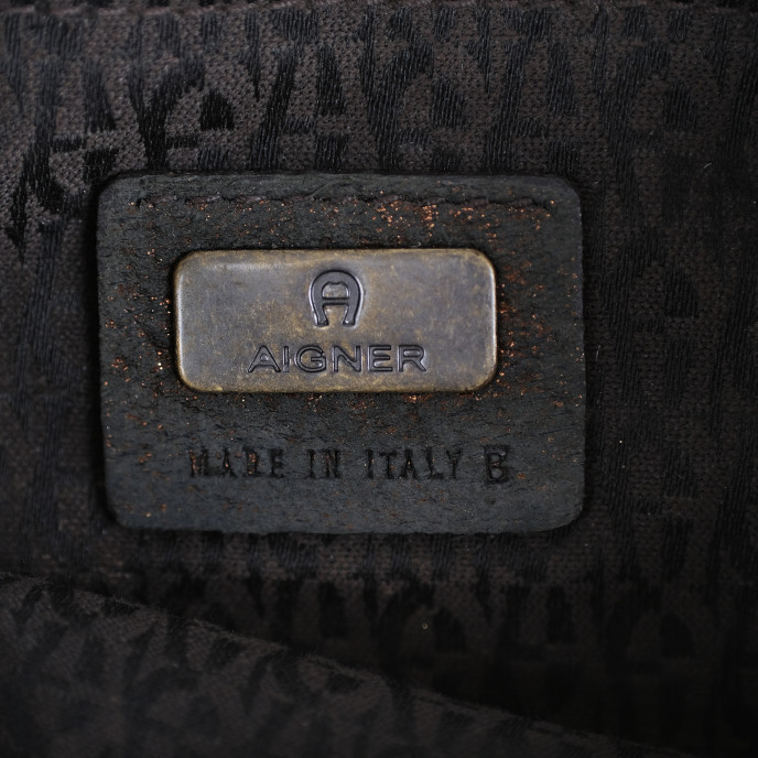 Aigner Grey Leather Logo Buckle Shoulder Flap Bag