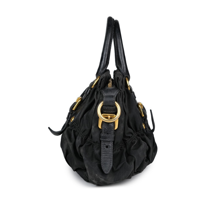 Prada Black Nylon Gaufre Ruched Shopping Bag