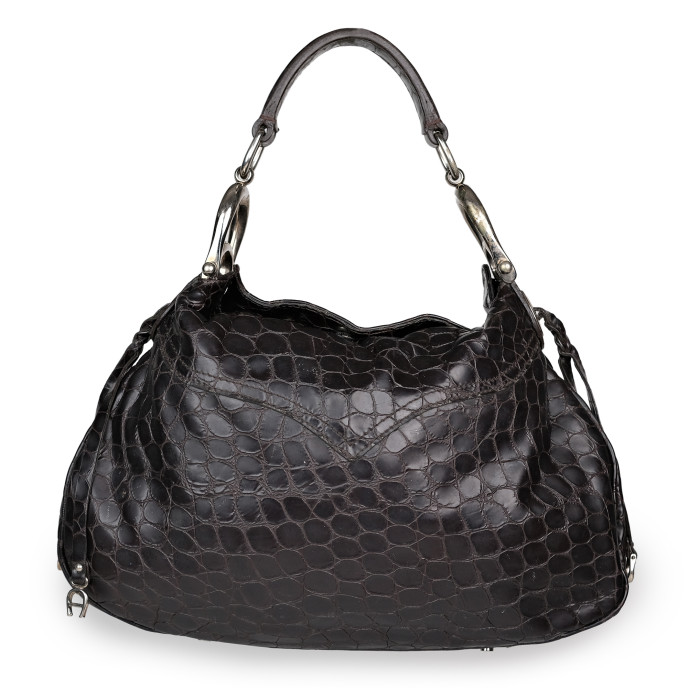 Aigner Black Cros Embossed Leather Bag