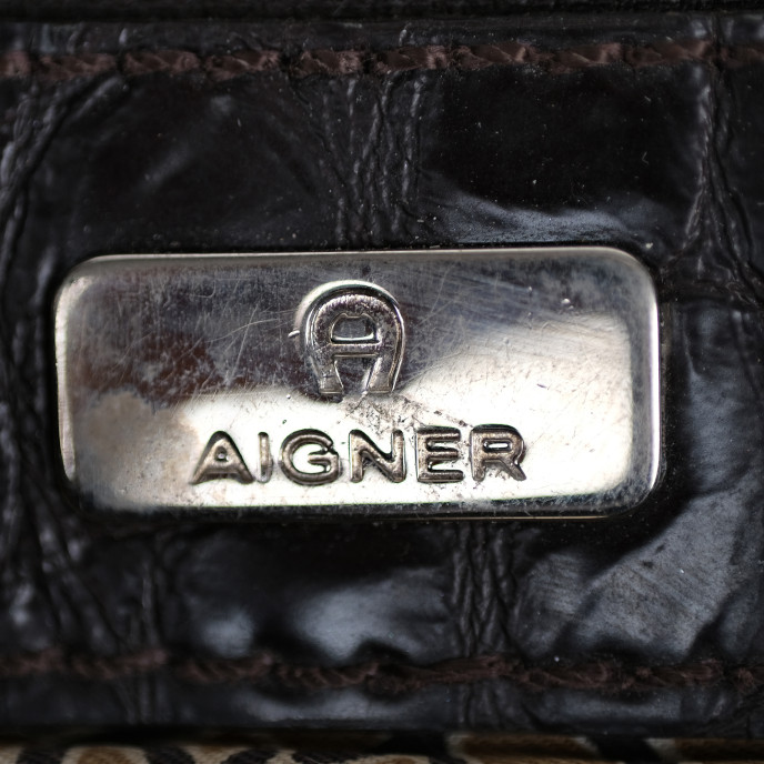 Aigner Black Cros Embossed Leather Bag