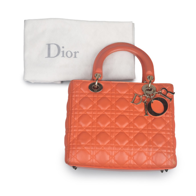 Christian Dior Medium Orange Lady Dior Bag