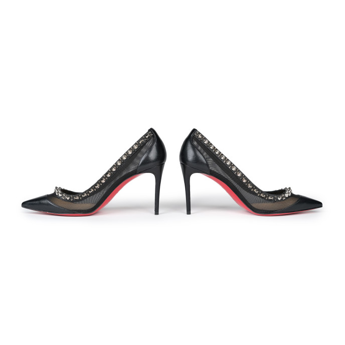 Christian Louboutin Black & Silver Galativi Spikes 85 Heels