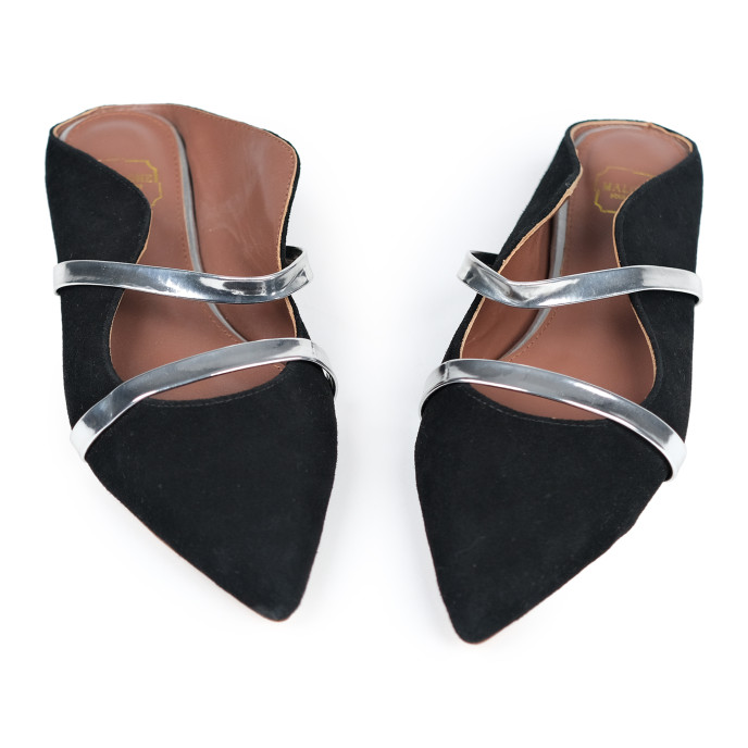 Malone Souliers Black Leather Flat Mules