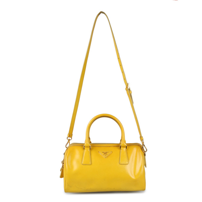 Prada Yellow Saffiano Leather Top Handle Bag