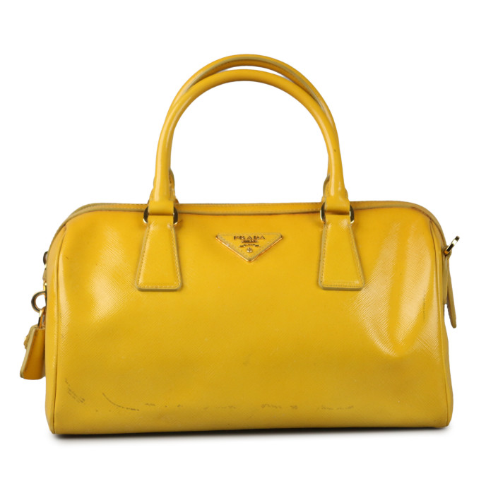 Prada Yellow Saffiano Leather Top Handle Bag