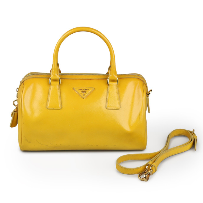 Prada Yellow Saffiano Leather Top Handle Bag