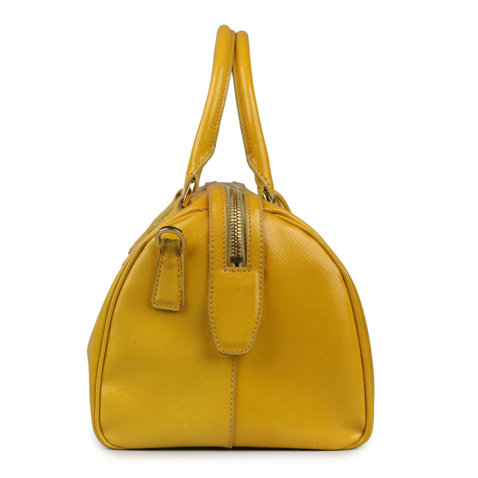 Prada Yellow Saffiano Leather Top Handle Bag