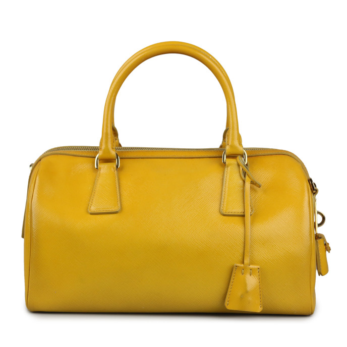 Prada Yellow Saffiano Leather Top Handle Bag