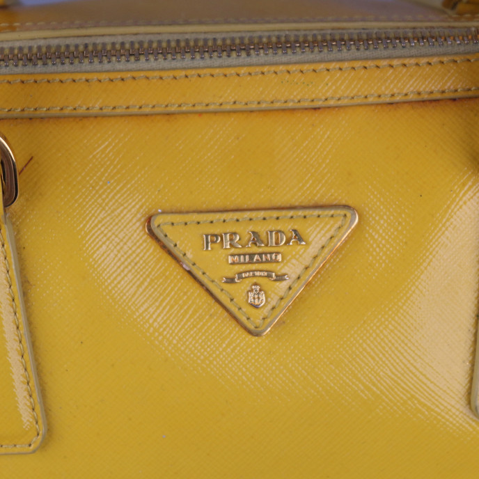 Prada Yellow Saffiano Leather Top Handle Bag