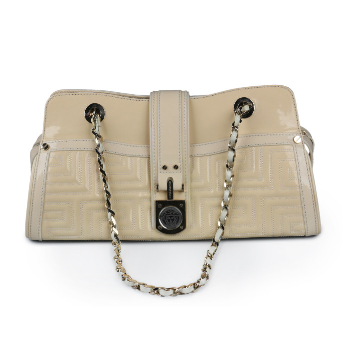 Versace Couture Cream Quilted Patent Leather Shoulder Bag