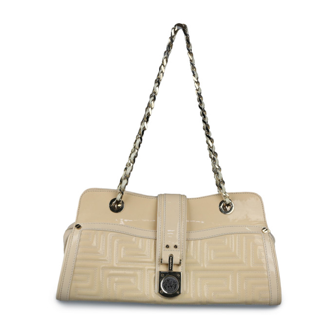 Versace Couture Cream Quilted Patent Leather Shoulder Bag