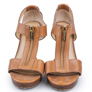 Michael by Michael Kors Tan Leather Zip Detail Sandals Size 6