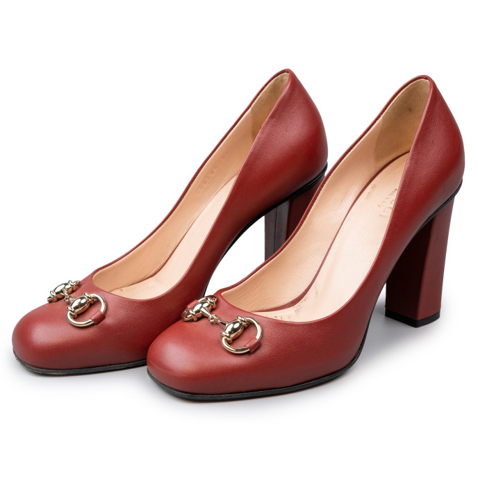 Gucci Maroon Leather Horsebit Pumps Size 36.5