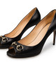 Gucci Black Leather Horsebit Open Toe Pumps Size 39